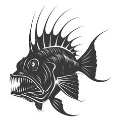 Silhouette Anglerfish Fish Animal from deep sea black color only