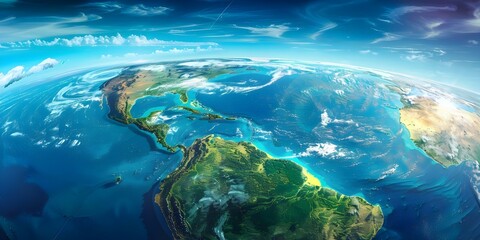 Aerial perspective of the Americas highlighting the countries and continents below. Concept Aerial Photography, Americas, Countries, Continents, Perspective