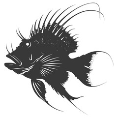 Silhouette Anglerfish Fish Animal from deep sea black color only