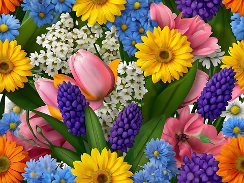 bouquet of colorful spring flowers isolated  AI-generated