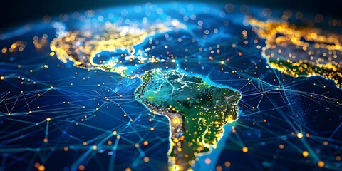 Global Connectivity and Technology Transfer: A Digital Map of the Americas. Concept Technology Transfer, Digital Map, Americas, Global Connectivity, Innovation