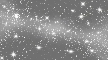 Fotobehang Snowy Night Magic: Rain drops on the window, snowflakes falling, stars shining in the cold winter sky © Ubix