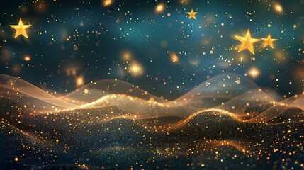Starry Christmas Sky: A mesmerizing cosmic scene with twinkling stars against a deep blue backdrop, evoking the magic of the holiday season - obrazy, fototapety, plakaty