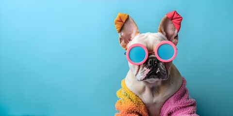 A French Bulldog in a whimsical costume moves to the Carnival beat. Concept Pet Photography, Whimsical Costumes, French Bulldog, Carnival Vibes, Playful Poses