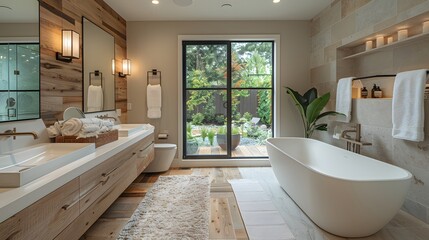 a modern small home bathroom, with smart storage solutions, contemporary fixtures, and luxurious finishes