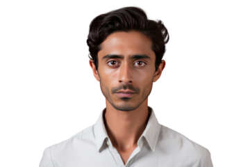 
Handsome South Asian man, long face, big eyes, prominent nose, brown skin, dark skin,