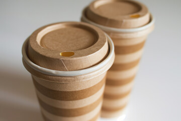 closeup of two takeaway coffee cups - 759933335