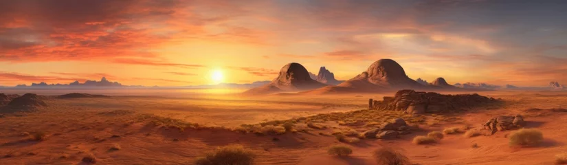 Foto op Canvas panoramic view of a vast desert landscape at sunrise © ProArt Studios