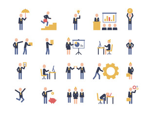 Fototapeta na wymiar Corporate color people pictograms. Career characters set. Office business workers.