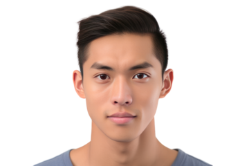 Handsome Southeast Asian man, oval face, large eyes, prominent nose, tan, honey skin,