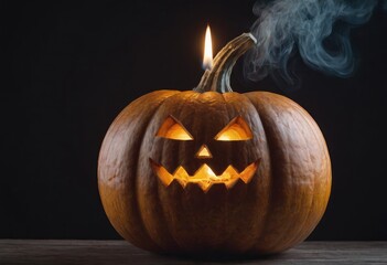 A scary pumpkin lantern with evil grin for Halloween.
