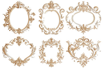 Set of Golden luxury border frame design on transparent background or Decorative vintage floral ornament frames