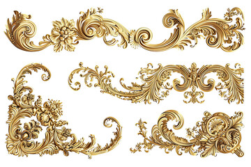Set of Golden luxury border frame design on transparent background or Decorative vintage floral ornament frames - obrazy, fototapety, plakaty