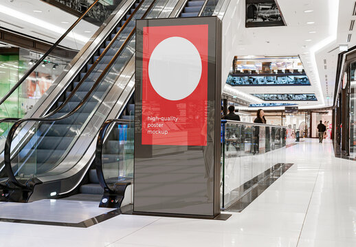 Indoor Glued Poster Advertising Billboard Street Mockup Template Store Mall Shopping