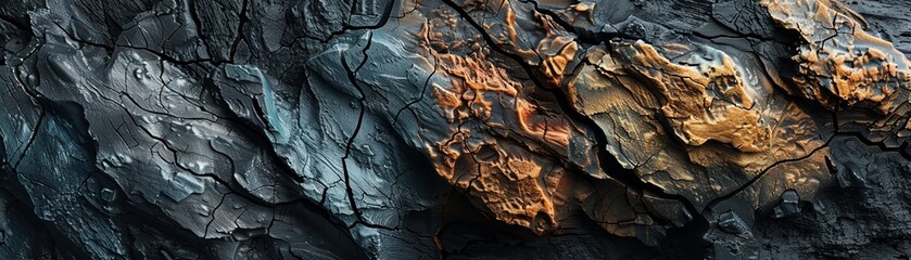 Use a color palette inspired by the dark, coarse-grained texture of gabbro to generate a striking digital artwork, super detailed