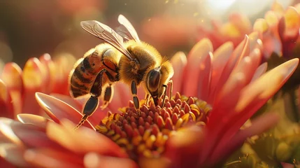 Foto op Aluminium A bee is busy pollinating a flower. © kittisak
