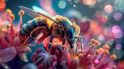 Foto op Aluminium A bee is busy pollinating a flower. © kittisak