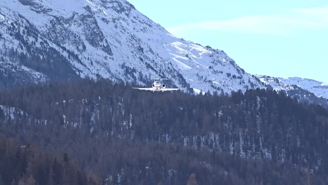 Private Jet Final  Approach Airport Mountain Valley Snow Covered Trees Winter Cold