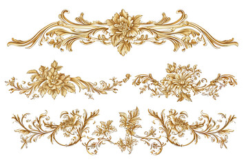 Set of Golden luxury border frame design on transparent background or Decorative vintage floral ornament frames - obrazy, fototapety, plakaty