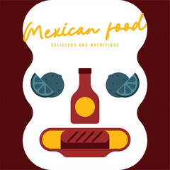 Flat mexican food illustration background with food icons
