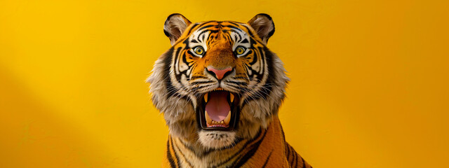Fierce Tiger Face, Wild Animal Portrait, Concept of Power and Beauty in Wildlife - obrazy, fototapety, plakaty