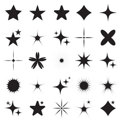 Set of star sparkling and twinkling cartoon. Black glittering star light particles. Vector illustration. Isolated on white background. eps10