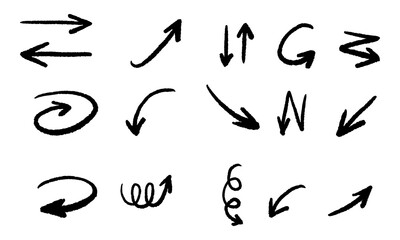 Set of different hand drawn vector arrows.