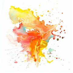 Warm-toned watercolor splatter in red, orange, and yellow hues, suggesting a vibrant burst of energy on a white canvas.