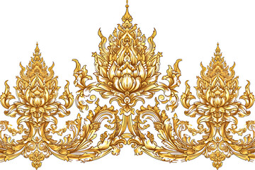 Set of Golden luxury border frame design on transparent background or Decorative vintage floral ornament frames