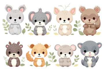 Obraz na płótnie Canvas Adorable baby wild animals, such as baby bears, play in the forest, emphasizing the cuteness, cuteness, and innocence of various animals. Isolated on a transparent background.