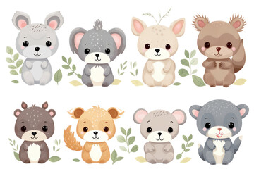 Fototapeta premium Adorable baby wild animals, such as baby bears, play in the forest, emphasizing the cuteness, cuteness, and innocence of various animals. Isolated on a transparent background.