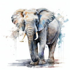 Elephant watercolor on white background