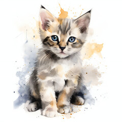 Kitten watercolor on white background