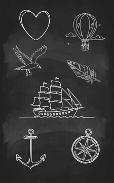 Wei&szlig;e Lineart-Illustrationen auf Schwarzer Tafel: Vektorgrafik-B&uuml;ndel