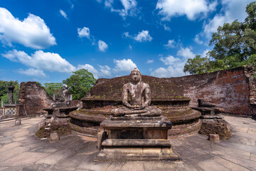 Fototapeta premium The ancient brick ruins of the Royal Palace (Parakramabahu’s Royal Palace) in the Ancient City of Polonnaruwa, a UNESCO World Heritage Site.