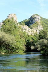 Green water and nature surrounding the Cetina river near Omis, Croatia