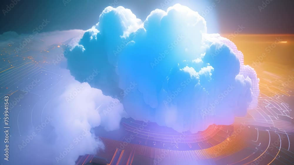 Aufkleber Cloud computing concept with digital cloud of remote connections of internet user data. Data storage in modern web
