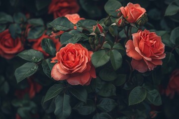 red wild roses in garden