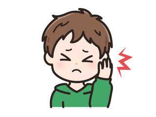Obraz premium 耳が痛いの若い男性のイラスト