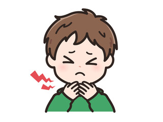 喉が痛いの若い男性のイラスト
