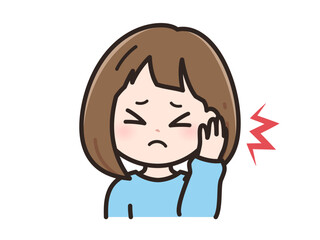 耳が痛いの若い女性のイラスト