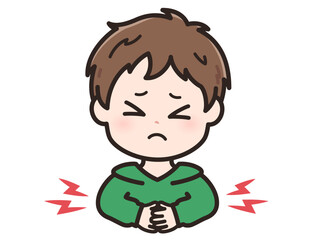 腹痛の若い男性のイラスト