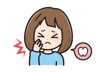 歯が痛いの若い女性のイラスト