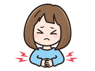 腹痛の若い女性のイラスト