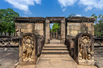 Fototapeta premium The ancient brick ruins of the Royal Palace (Parakramabahu’s Royal Palace) in the Ancient City of Polonnaruwa, a UNESCO World Heritage Site.