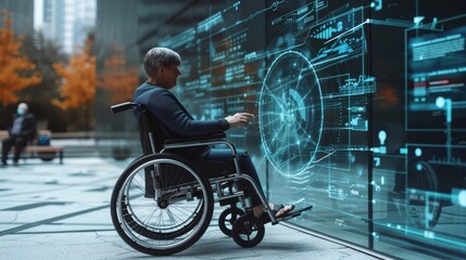 An individual with limited mobility controlling a smart wheelchair with a touch interface