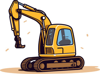 Excavator Digger Vector Illustration with Realistic Dirt and Debris
