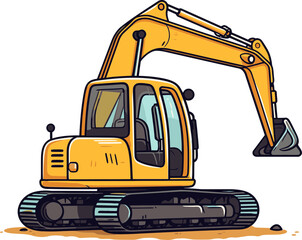 Excavator Equipment Vector Drawing with Realistic Mechanical Parts