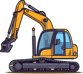 Construction Excavator Machine Vector Drawing with Fine Details