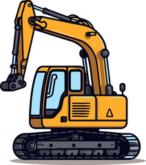 Construction Site Excavator Vector Drawing with Realistic Controls